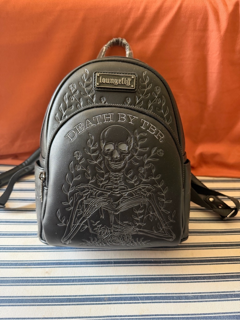 Loungefly Black Embossed 'Death by TBR’ Mini Backpack